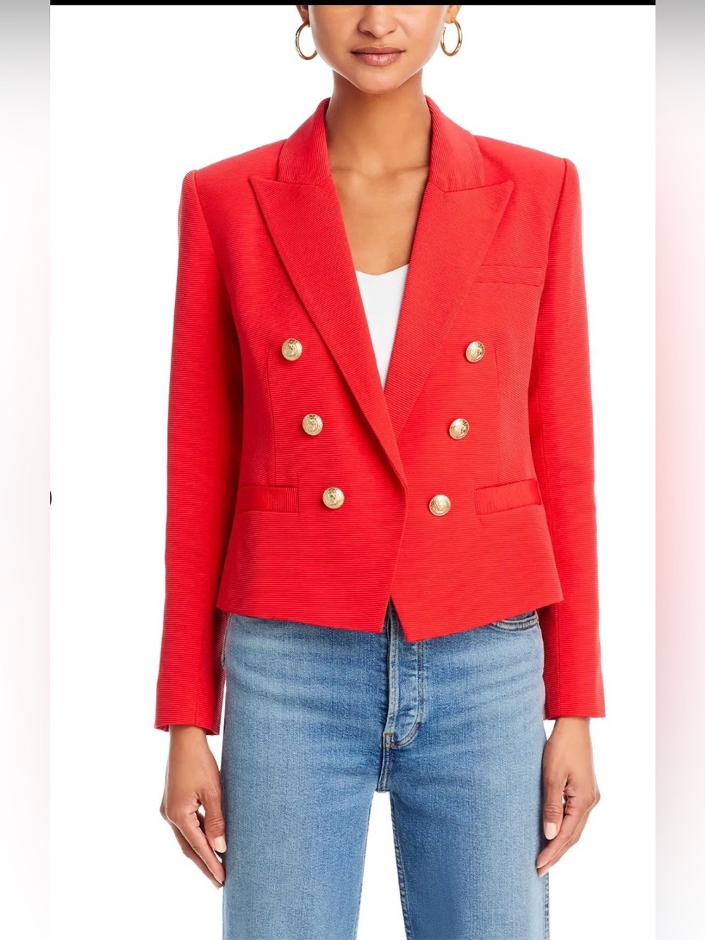 NWT L'Agence Brooke Double-Breasted Crop Blazer in Fire Red. SIZE 10 - Picture 2 of 10